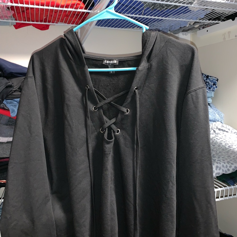 Black long sleeve crop top cross tie